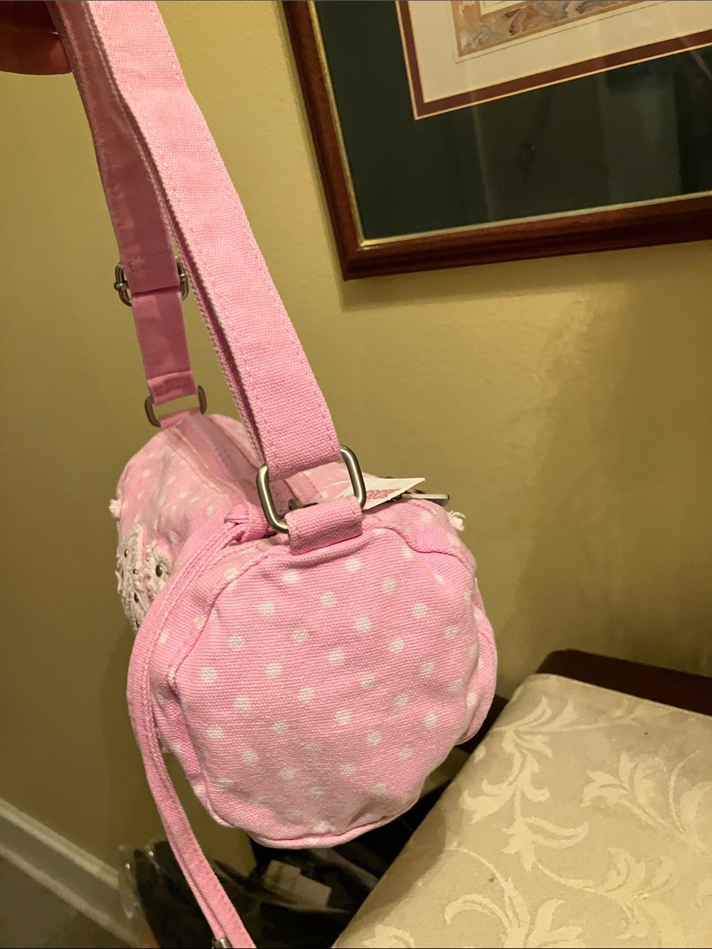 💖VS Pink VIRAL Y2K style Canvas Rolled Duffle Bag pink with polka dots NWT - Picture 8 of 12